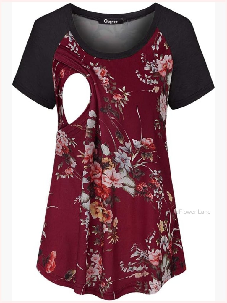Short Sleeve Maternity Nursing Tops Raglan Breastfeeding Shirts